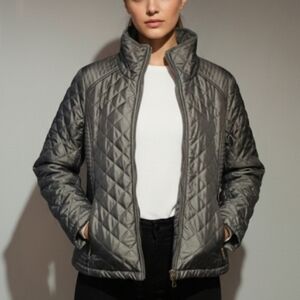 Marc New York Quilted Puffer Coat Large Silver Gray Zipper Pockets